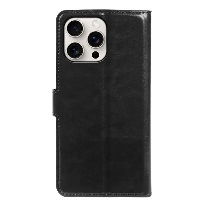 Funda tipo cartera para iPhone 15 Pro Max con tapa de cuero texturizado Crazy Horse, cierre magnético - Negro