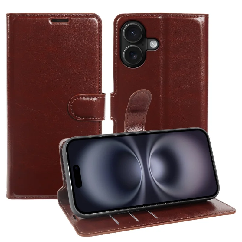 Flip-Handytasche für iPhone 16 mit Geldbörse, Crazy-Horse-Leder-Optik, magnetischer Verschluss – Braun