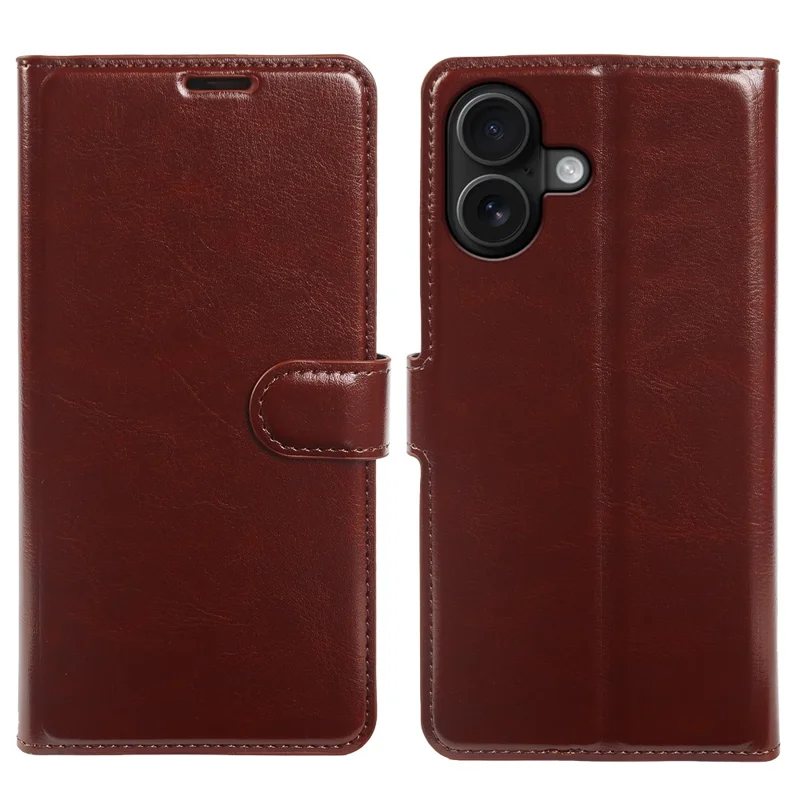 Flip-Handytasche für iPhone 16 mit Geldbörse, Crazy-Horse-Leder-Optik, magnetischer Verschluss – Braun