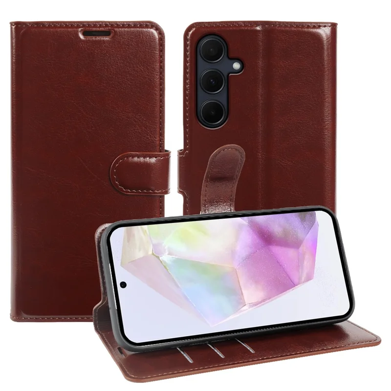 For Samsung Galaxy A35 5G Wallet Case Crazy Horse Texture Leather Flip Phone Cover with Magnetic Closure - Brown