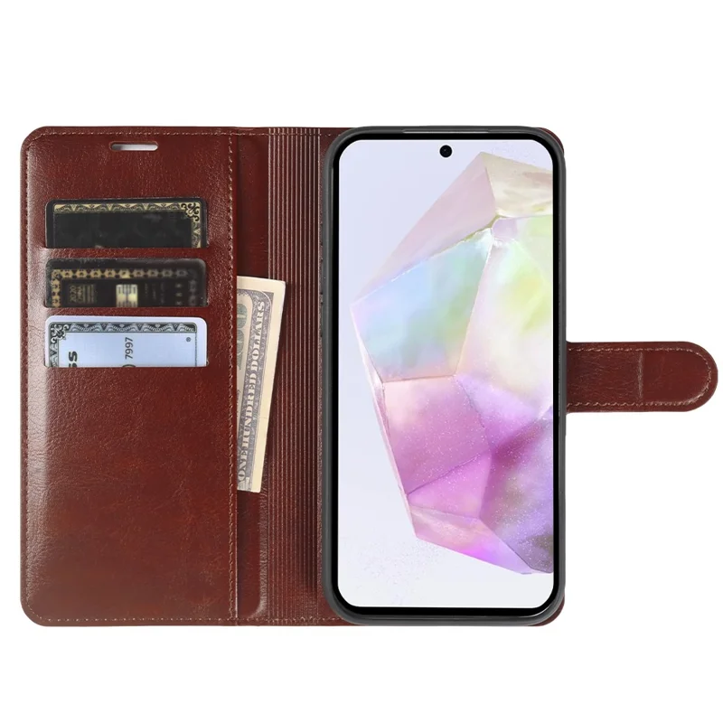 For Samsung Galaxy A35 5G Wallet Case Crazy Horse Texture Leather Flip Phone Cover with Magnetic Closure - Brown