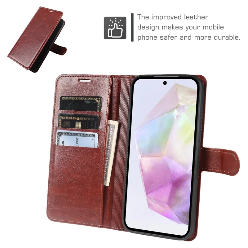 For Samsung Galaxy A35 5G Wallet Case Crazy Horse Texture Leather Flip Phone Cover with Magnetic Closure - Brown