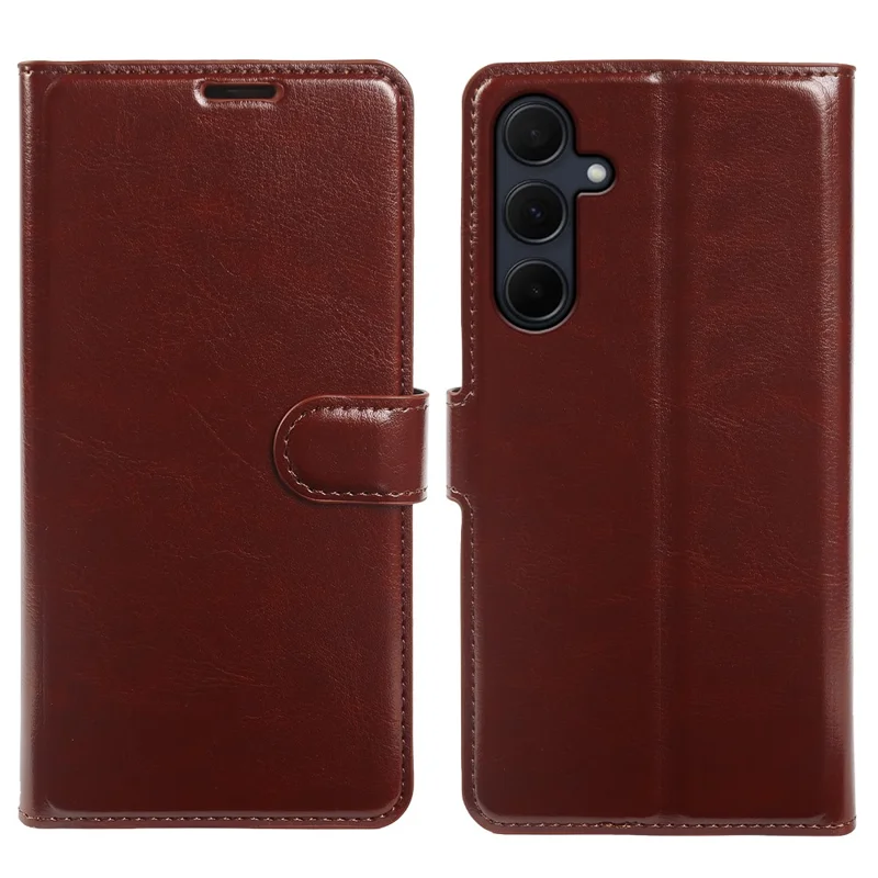 For Samsung Galaxy A35 5G Wallet Case Crazy Horse Texture Leather Flip Phone Cover with Magnetic Closure - Brown