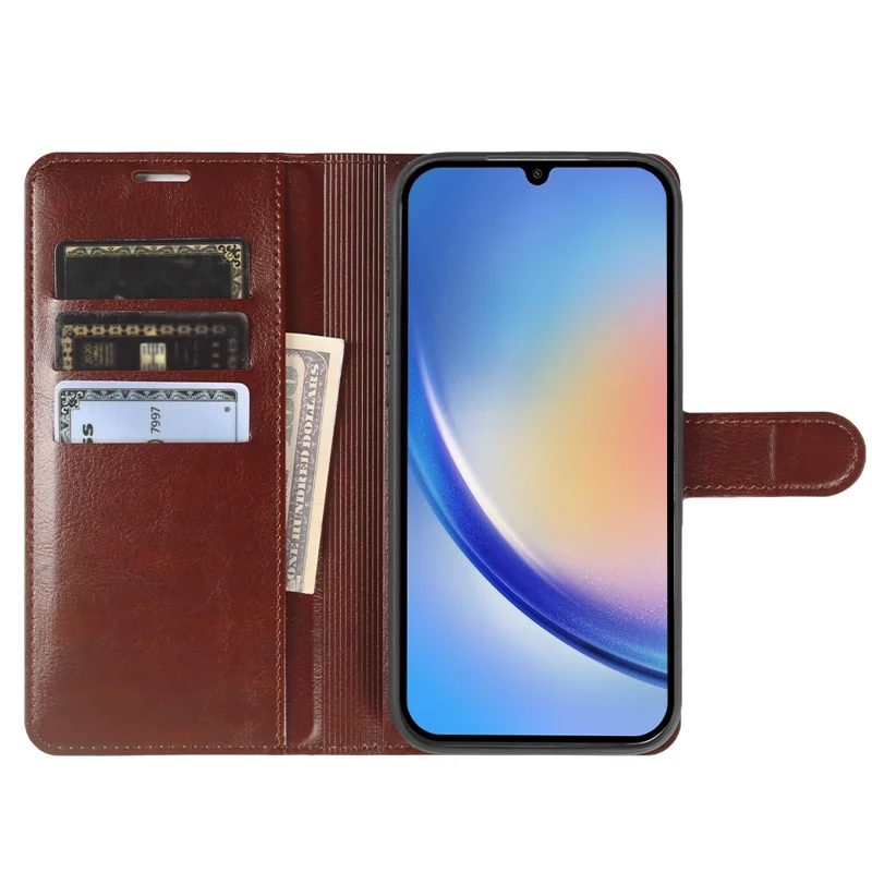 For Samsung Galaxy A34 5G Wallet Case Crazy Horse Texture Leather Flip Phone Cover with Magnetic Closure - Brown