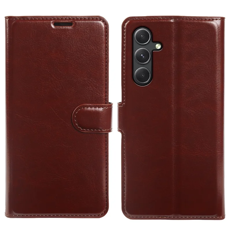 For Samsung Galaxy A34 5G Wallet Case Crazy Horse Texture Leather Flip Phone Cover with Magnetic Closure - Brown