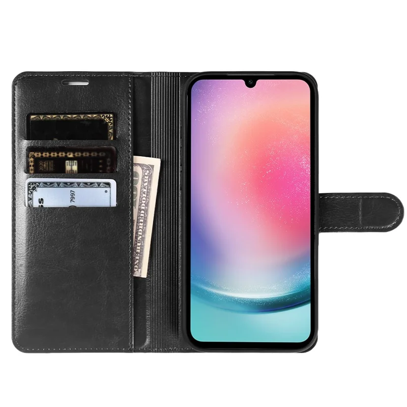 For Samsung Galaxy A24 5G Wallet Case Crazy Horse Texture Leather Flip Phone Cover with Magnetic Closure - Black
