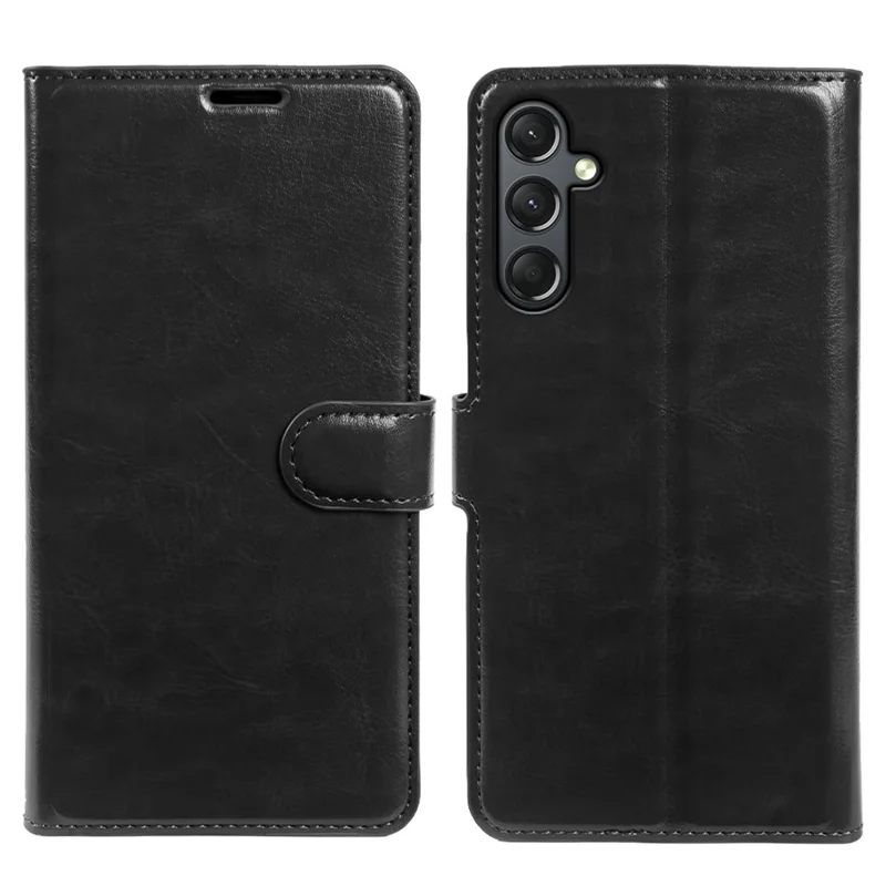 For Samsung Galaxy A24 5G Wallet Case Crazy Horse Texture Leather Flip Phone Cover with Magnetic Closure - Black