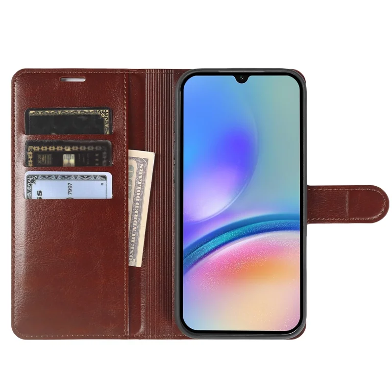 For Samsung Galaxy A05s 4G Wallet Case Crazy Horse Texture Leather Flip Phone Cover with Magnetic Closure - Brown