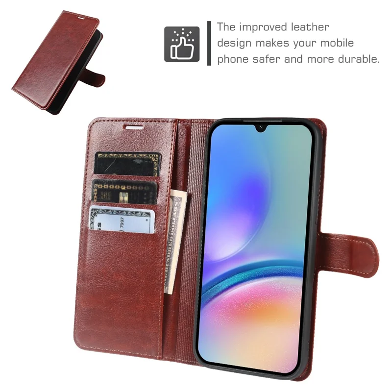 For Samsung Galaxy A05s 4G Wallet Case Crazy Horse Texture Leather Flip Phone Cover with Magnetic Closure - Brown