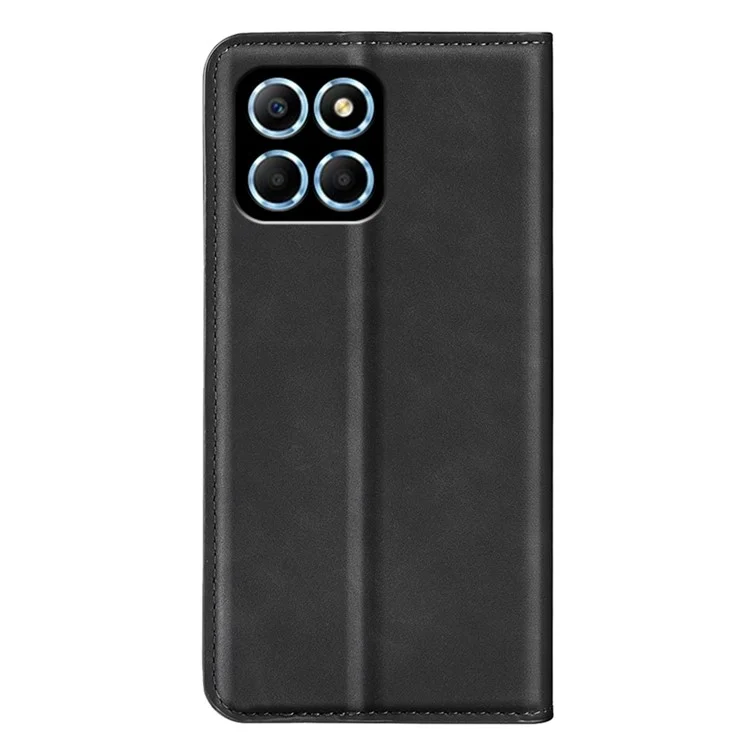 For Honor X8 5G Skin-touch Feeling Magnetic Auto-absorbed Phone Stand Case PU Leather Folio Flip Wallet Cover - Schwarz