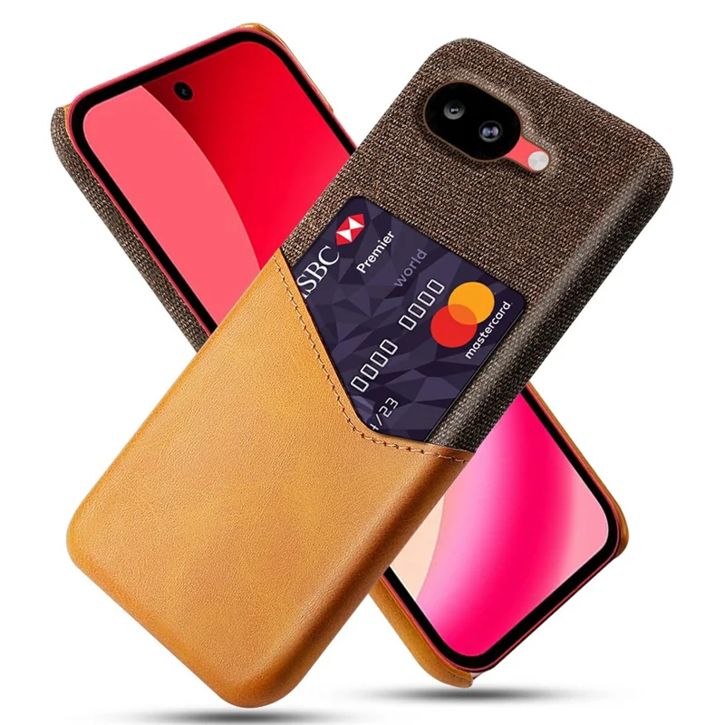 For Google Pixel 10a Case PU Leather Cloth Texture Hard PC Phone Cover with Card Holder - Yellow