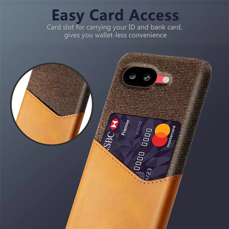 For Google Pixel 10a Case PU Leather Cloth Texture Hard PC Phone Cover with Card Holder - Yellow