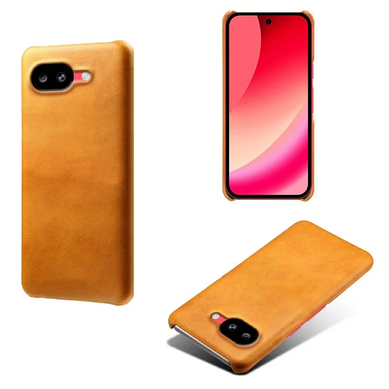 For Google Pixel 10a Case Calf Texture PU Leather Hard PC Protective Phone Cover - Orange