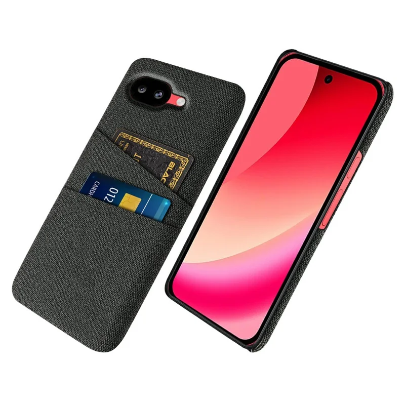 For Google Pixel 10a Case Cloth + Hard PC Phone Cover with Dual Card Slots - Black
