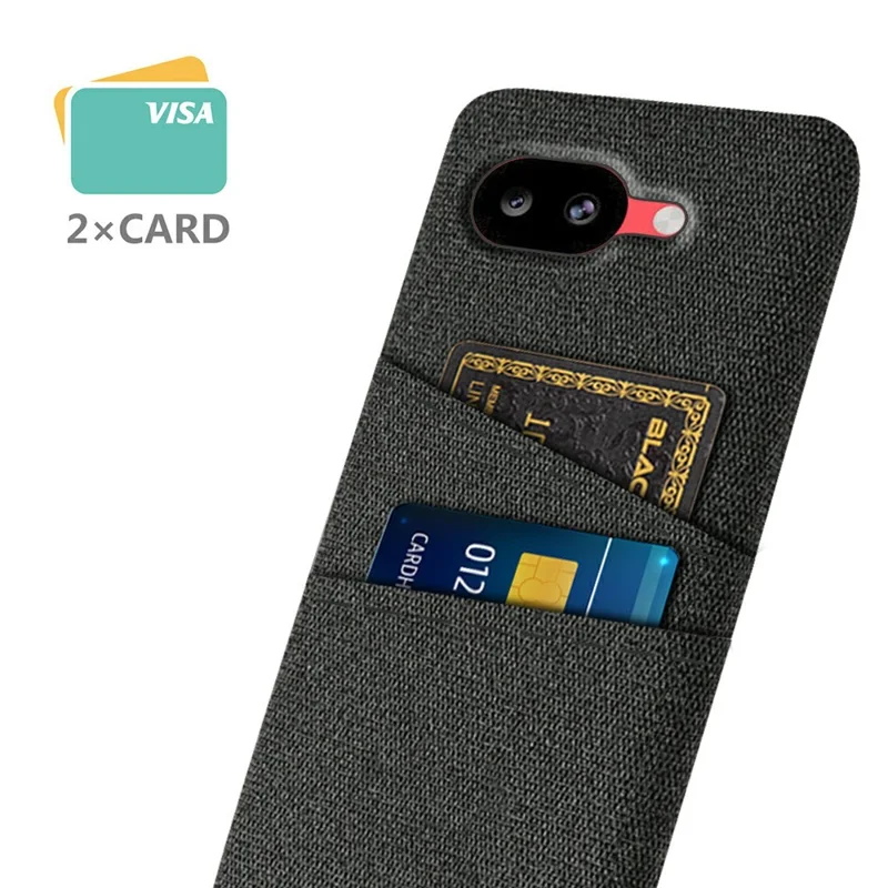 For Google Pixel 10a Case Cloth + Hard PC Phone Cover with Dual Card Slots - Black