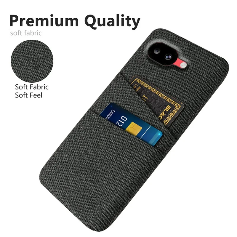 For Google Pixel 10a Case Cloth + Hard PC Phone Cover with Dual Card Slots - Black