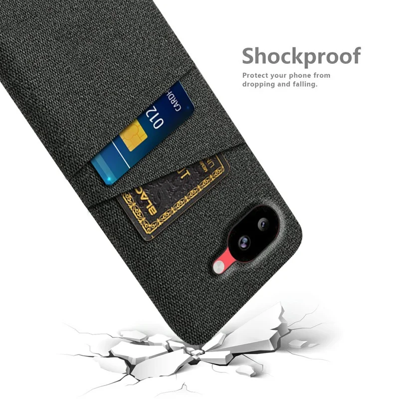 For Google Pixel 10a Case Cloth + Hard PC Phone Cover with Dual Card Slots - Black