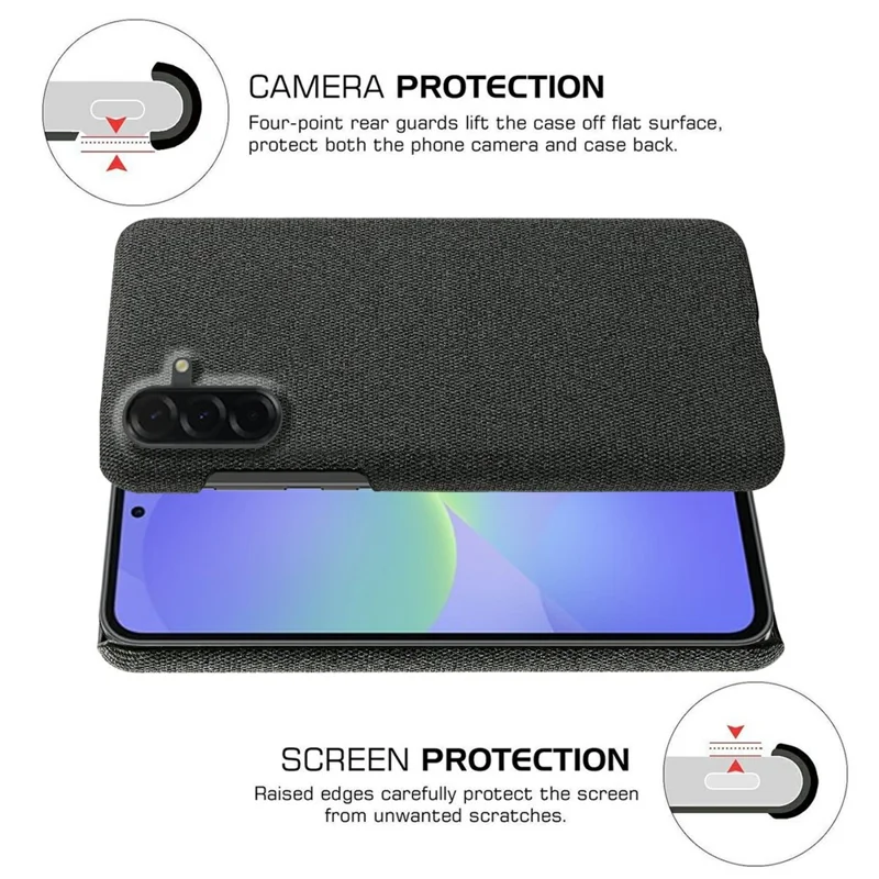 For Samsung Galaxy A37 5G Phone Case Cloth Texture Anti-Scratch Protective PC Back Cover - Black