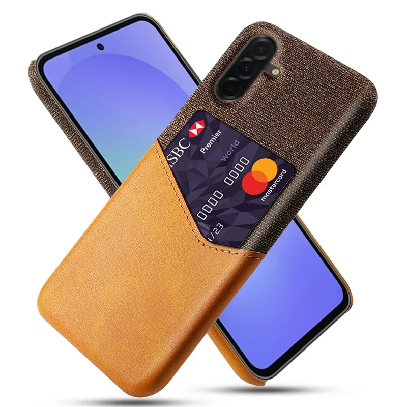 For Samsung Galaxy A37 5G Case PU Leather Cloth Texture Hard PC Phone Cover with Card Holder - Yellow