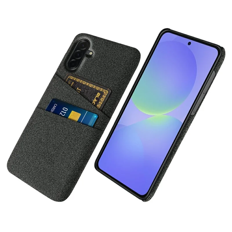 For Samsung Galaxy A37 5G Case Cloth + Hard PC Phone Cover with Dual Card Slots - Black