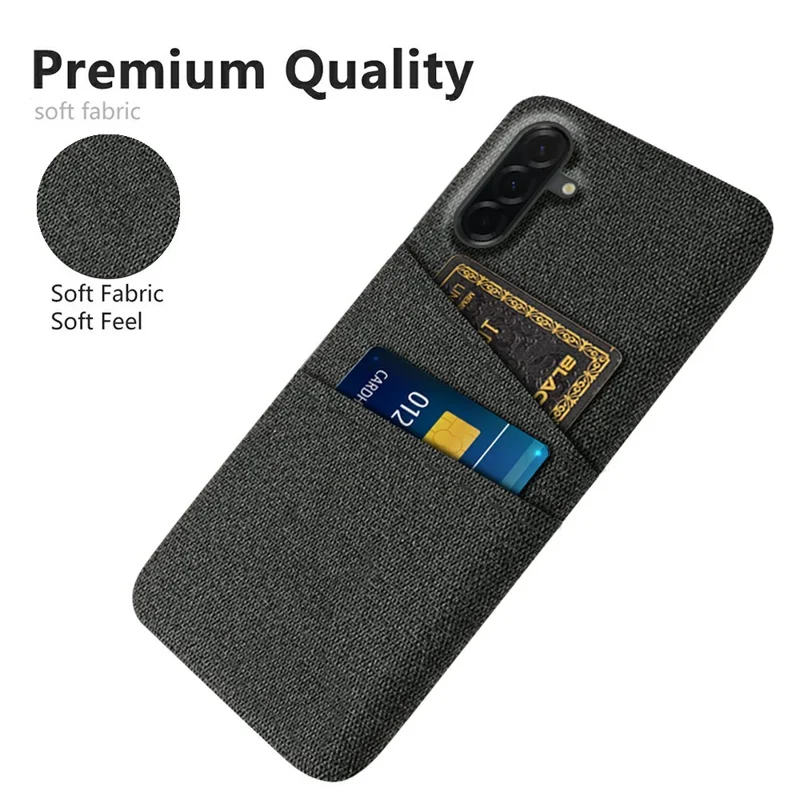 For Samsung Galaxy A37 5G Case Cloth + Hard PC Phone Cover with Dual Card Slots - Black
