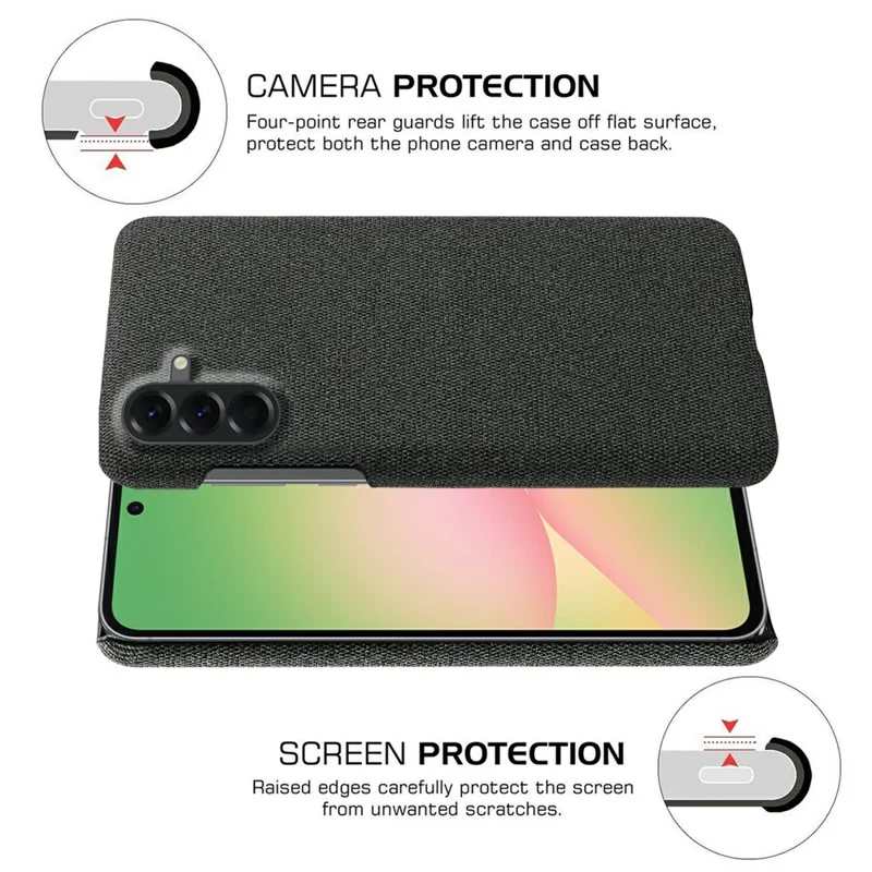 For Samsung Galaxy A57 5G Phone Case Cloth Texture Anti-Scratch Protective PC Back Cover - Black