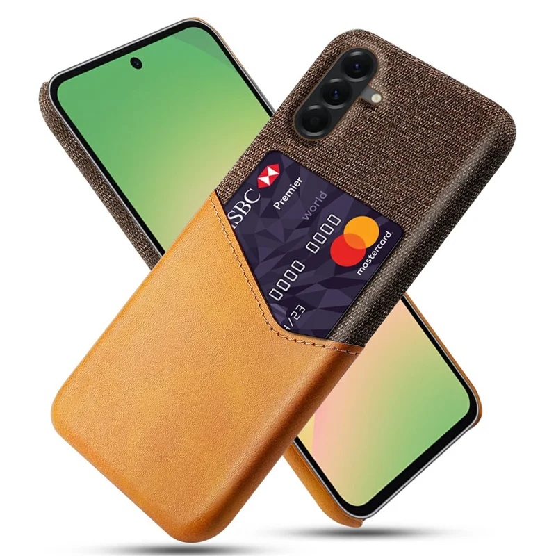 For Samsung Galaxy A57 5G Case PU Leather Cloth Texture Hard PC Phone Cover with Card Holder - Yellow