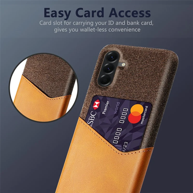 For Samsung Galaxy A57 5G Case PU Leather Cloth Texture Hard PC Phone Cover with Card Holder - Yellow
