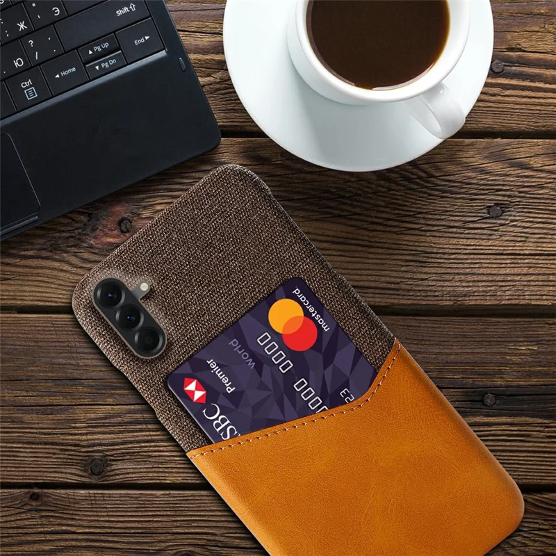 For Samsung Galaxy A57 5G Case PU Leather Cloth Texture Hard PC Phone Cover with Card Holder - Yellow