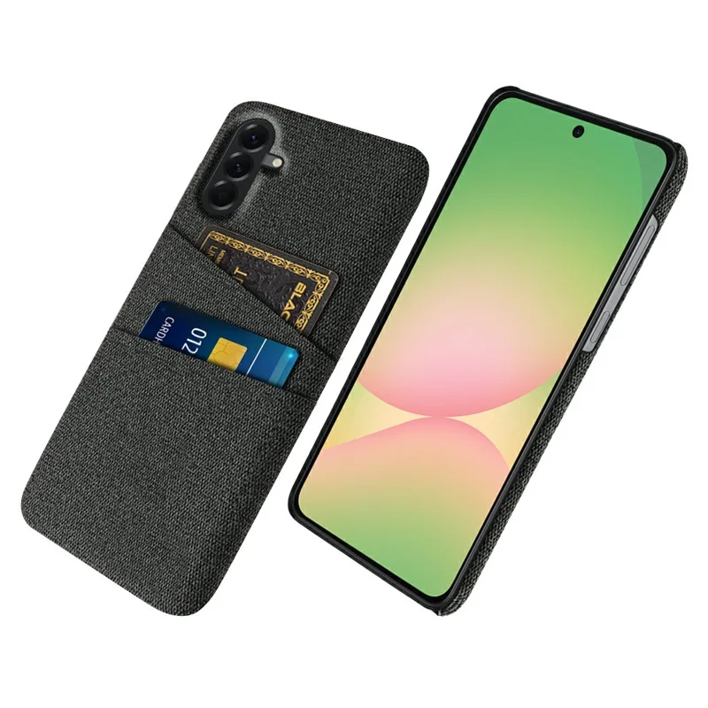 For Samsung Galaxy A57 5G Case Cloth + Hard PC Phone Cover with Dual Card Slots - Black