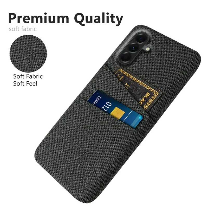 For Samsung Galaxy A57 5G Case Cloth + Hard PC Phone Cover with Dual Card Slots - Black