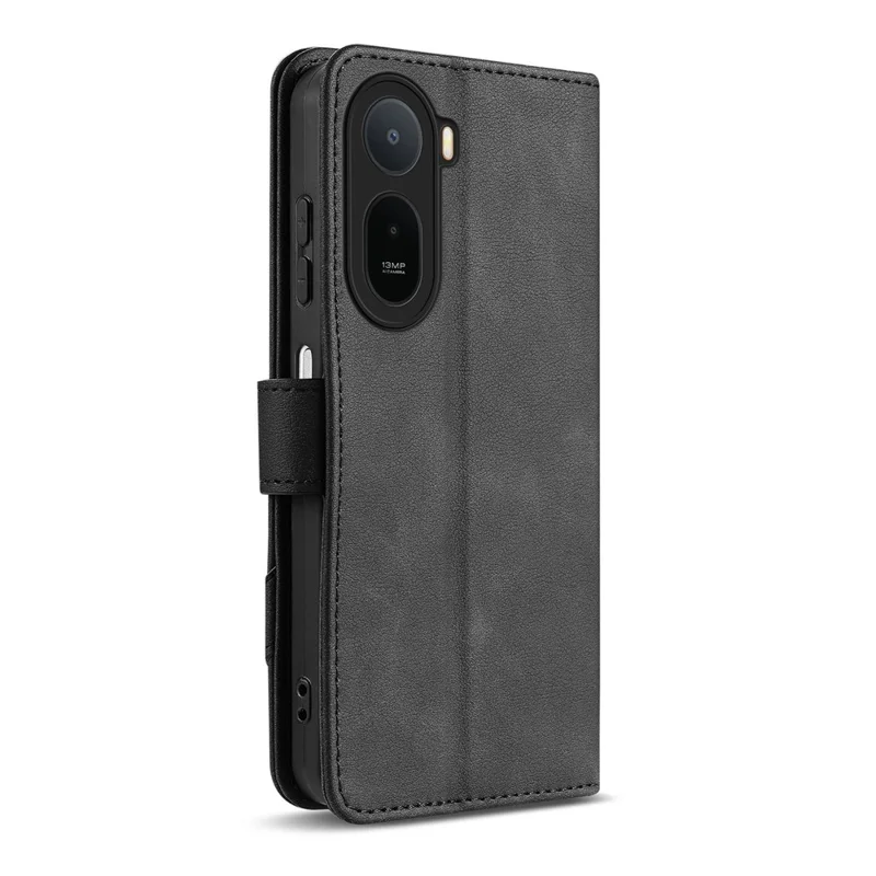 AZNS A2 for Xiaomi Poco C85x 5G / Redmi A7 Pro 4G Leather Case with Wrist Strap RFID Blocking Wallet Stand Phone Cover - Black