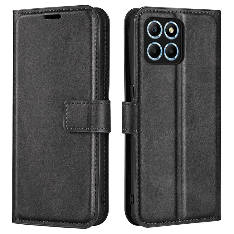 For Honor X8 5G PU Leder Kalbleder Textur Handyhülle Rundum-Schutz Ständer Wallet Magnetverschluss Abdeckung - Schwarz