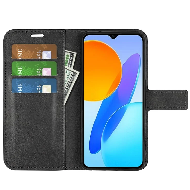 For Honor X8 5G PU Leder Kalbleder Textur Handyhülle Rundum-Schutz Ständer Wallet Magnetverschluss Abdeckung - Schwarz