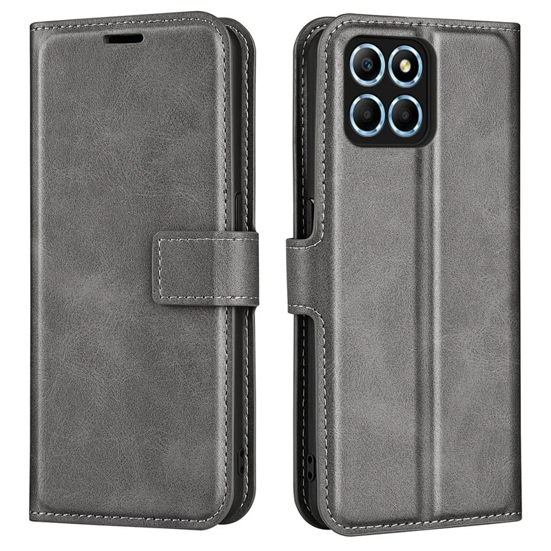 For Honor X8 5G PU Leather Calf Texture Phone Case Full Protection Stand Wallet Magnetic Clasp Cover - Grey