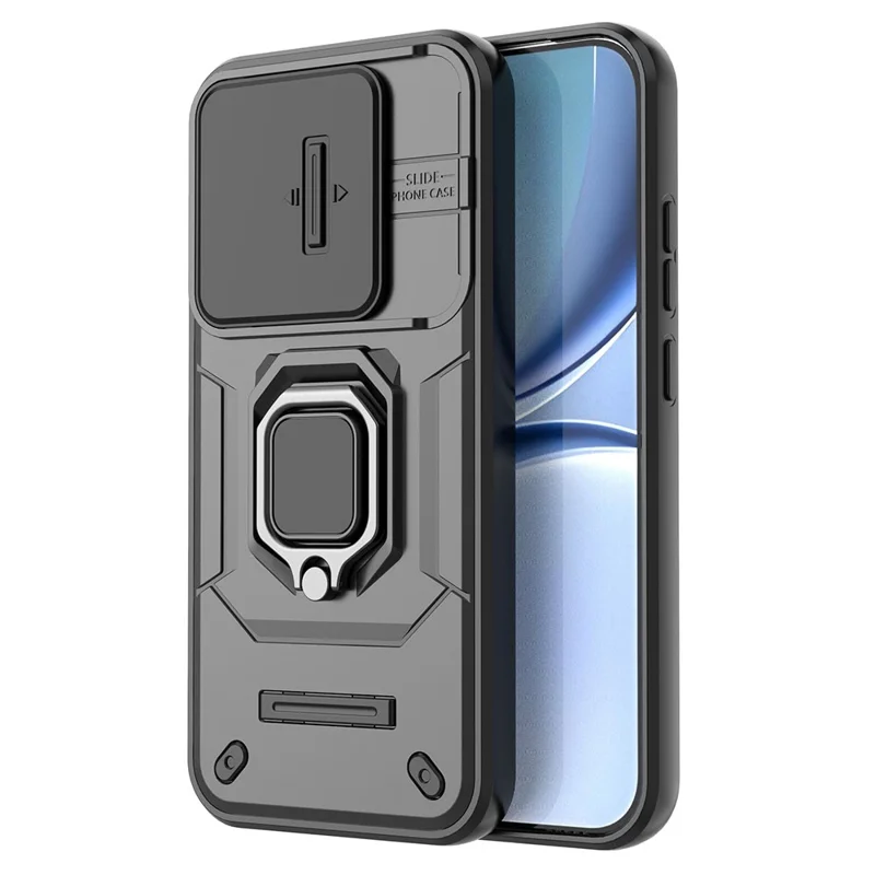 For Xiaomi Poco X8 Pro 5G  /  Redmi Turbo 5 5G Case PC + TPU Kickstand Phone Protector with Lens Cover - Black