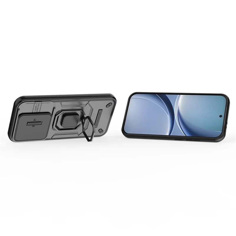 For Xiaomi Poco X8 Pro 5G  /  Redmi Turbo 5 5G Case PC + TPU Kickstand Phone Protector with Lens Cover - Black