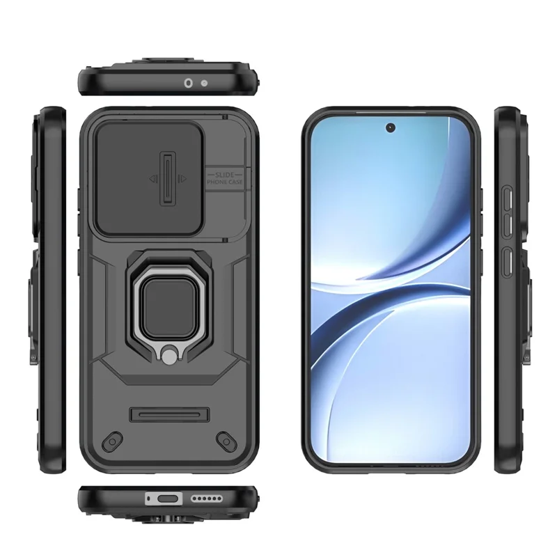 For Xiaomi Poco X8 Pro 5G  /  Redmi Turbo 5 5G Case PC + TPU Kickstand Phone Protector with Lens Cover - Black