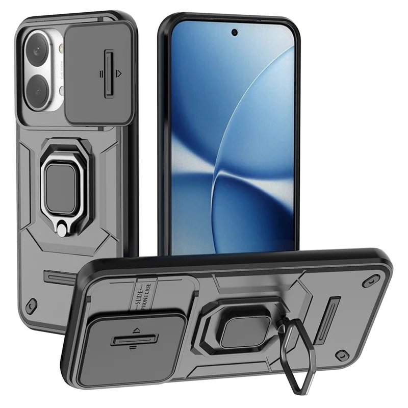 For Xiaomi Poco X8 Pro Max 5G / Redmi Turbo 5 Max 5G Case PC + TPU Kickstand Phone Protector with Lens Cover - Black