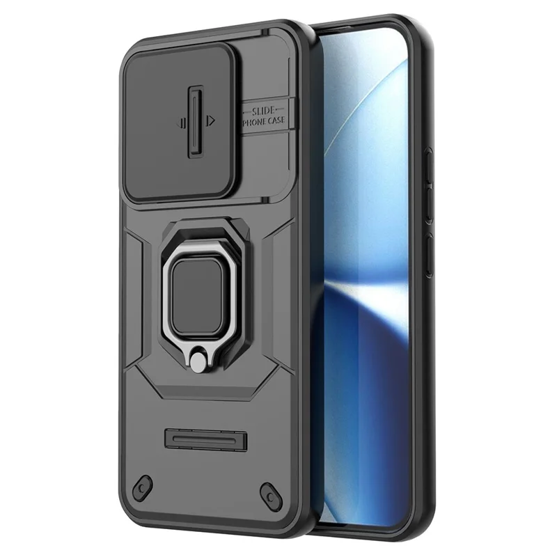 For Xiaomi Poco X8 Pro Max 5G / Redmi Turbo 5 Max 5G Case PC + TPU Kickstand Phone Protector with Lens Cover - Black
