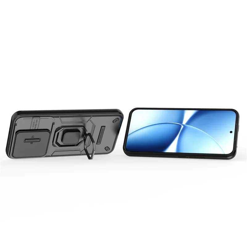 For Xiaomi Poco X8 Pro Max 5G / Redmi Turbo 5 Max 5G Case PC + TPU Kickstand Phone Protector with Lens Cover - Black