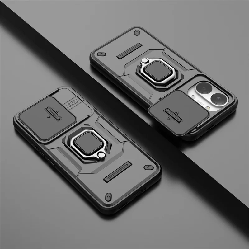 For Xiaomi Poco X8 Pro Max 5G / Redmi Turbo 5 Max 5G Case PC + TPU Kickstand Phone Protector with Lens Cover - Black