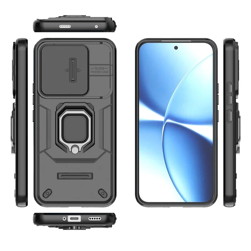 For Xiaomi Poco X8 Pro Max 5G / Redmi Turbo 5 Max 5G Case PC + TPU Kickstand Phone Protector with Lens Cover - Black