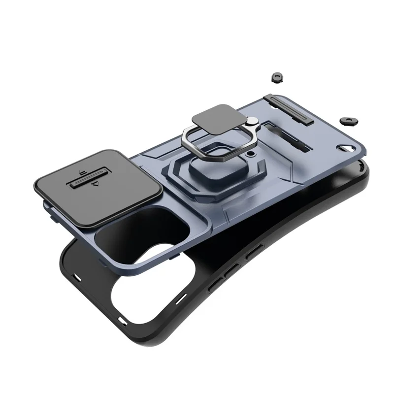 For Xiaomi Poco X8 Pro Max 5G / Redmi Turbo 5 Max 5G Case PC + TPU Kickstand Phone Protector with Lens Cover - Black