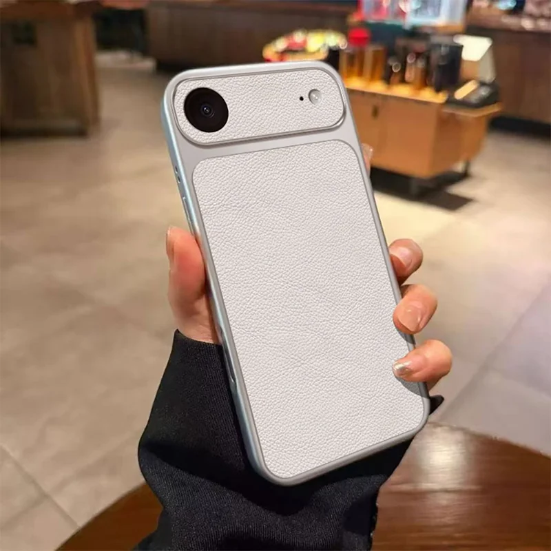 For iPhone Air Case PU Leather Texture Shockproof TPU Protective Phone Cover - White