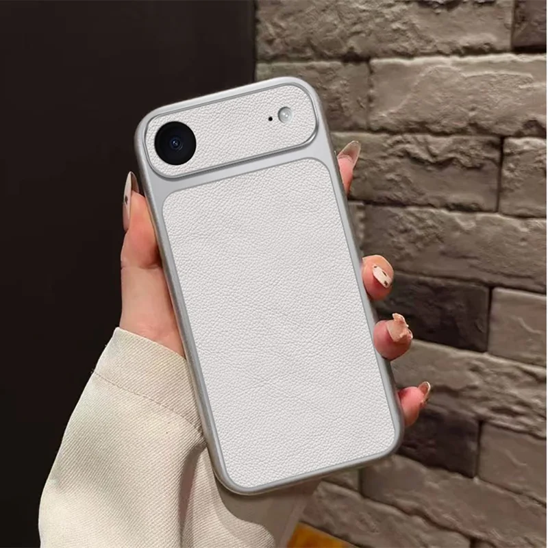 For iPhone Air Case PU Leather Texture Shockproof TPU Protective Phone Cover - White