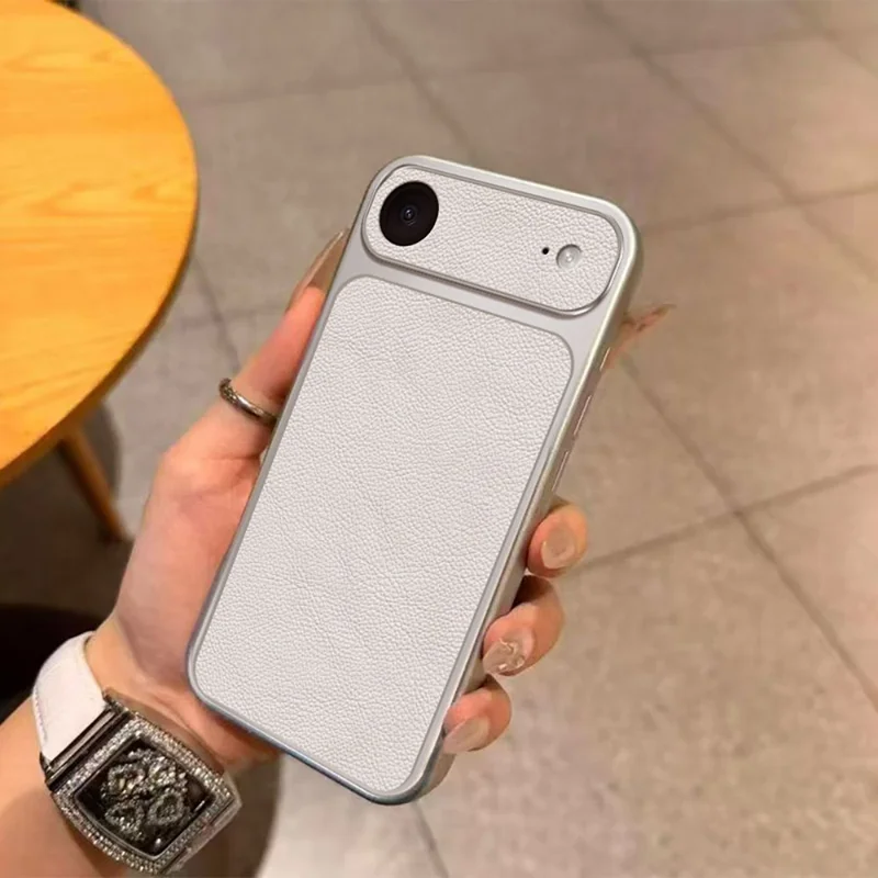 For iPhone Air Case PU Leather Texture Shockproof TPU Protective Phone Cover - White