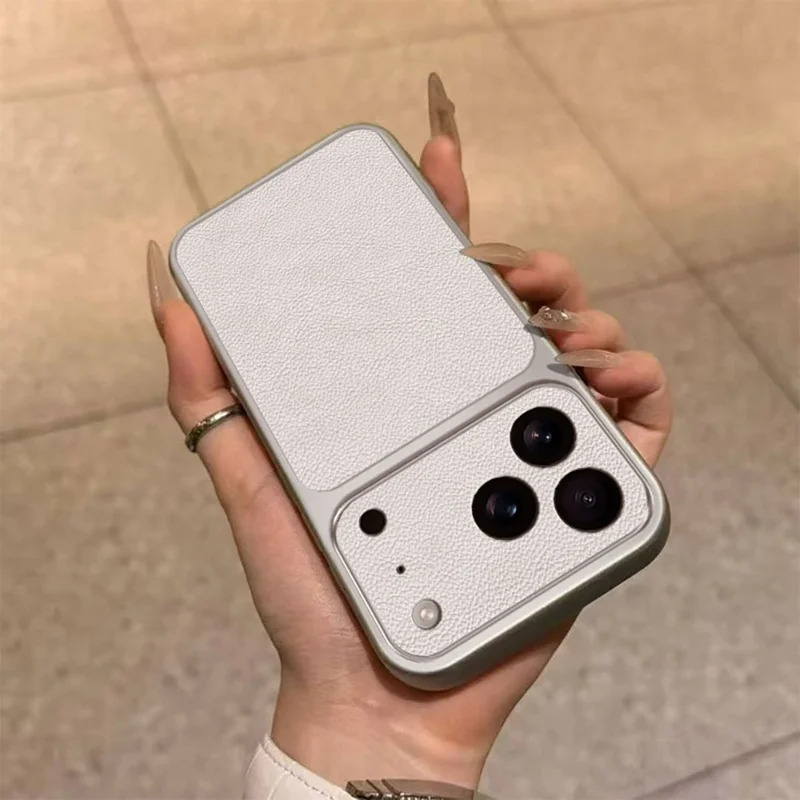 For iPhone 17 Pro Max Case PU Leather Texture Shockproof TPU Protective Phone Cover - White