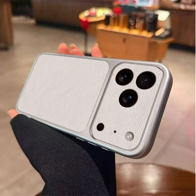 For iPhone 17 Pro Max Case PU Leather Texture Shockproof TPU Protective Phone Cover - White