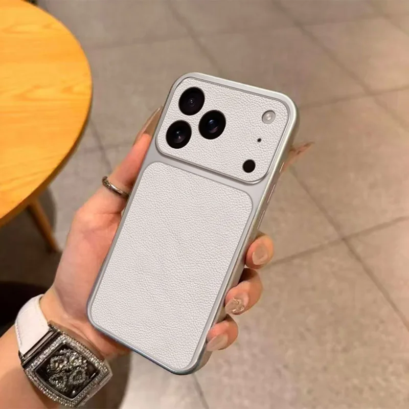 For iPhone 17 Pro Max Case PU Leather Texture Shockproof TPU Protective Phone Cover - White